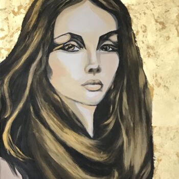 Painting titled "Une fille en or" by Electre, Original Artwork, Acrylic