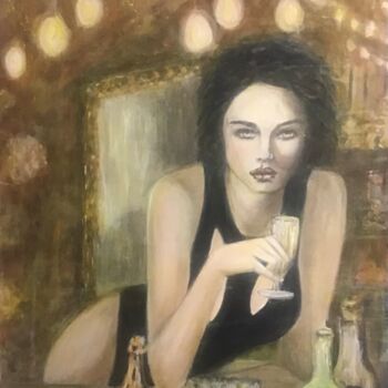 Painting titled "Le dernier verre" by Electre, Original Artwork, Oil Mounted on Wood Stretcher frame