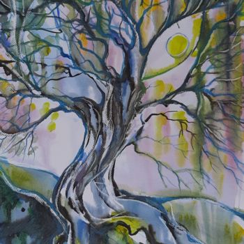 Painting titled "Trees" by Elena Georgiadi, Original Artwork, Watercolor