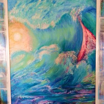 Картина под названием "Цветные волны" - Elen Ruzh, Подлинное произведение искусства, Масло