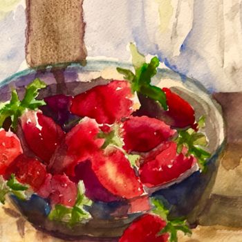 Pintura intitulada "Erdbeer. Papier.Wat…" por Elen Ruzh, Obras de arte originais, Aquarela