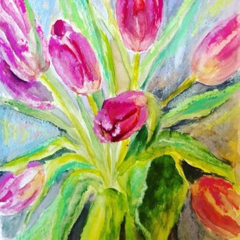 Peinture intitulée "Tulpen" par Elen Ruzh, Œuvre d'art originale, Aquarelle
