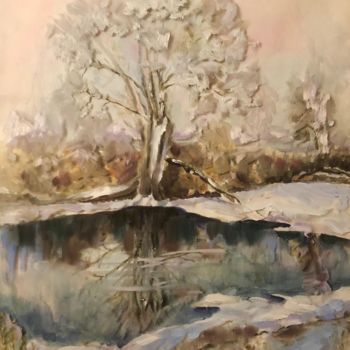 Картина под названием "Зимнее отражение" - Elen Ruzh, Подлинное произведение искусства, Акварель