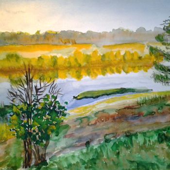 Painting titled "rivière Oка.Une mat…" by Elen Ruzh, Original Artwork