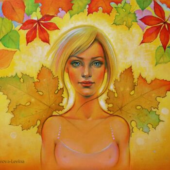 Painting titled "Girl Autumn." by Elena Alex Lawrence (Makarova), Original Artwork, Oil