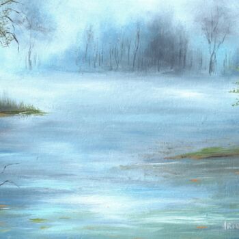 Painting titled "Foggy morning (peti…" by Elena Artgent, Original Artwork, Oil Mounted on Wood Panel