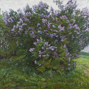 Painting titled "Lilac" by Elena Barkhatkova, Original Artwork, Oil