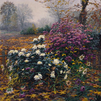Картина под названием "Autumn Fog" - Elena Barkhatkova, Подлинное произведение искусства, Масло