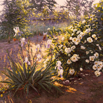 Painting titled "Summer Evening" by Elena Barkhatkova, Original Artwork, Oil