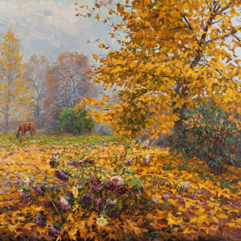 Painting titled "Autumn Flowers" by Elena Barkhatkova, Original Artwork, Oil