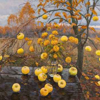 Painting titled "Still Life with App…" by Elena Barkhatkova, Original Artwork, Oil