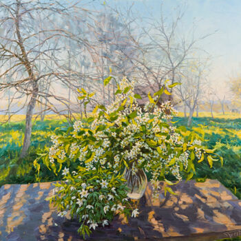 Painting titled "Spring Morning" by Elena Barkhatkova, Original Artwork, Oil