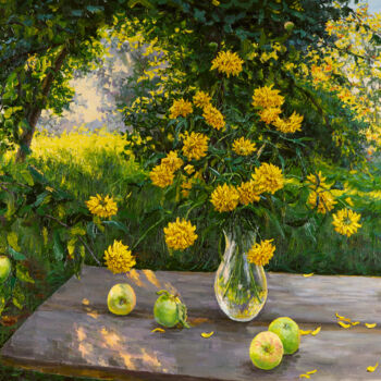 Malerei mit dem Titel "Summer Still Life" von Elena Barkhatkova, Original-Kunstwerk, Öl