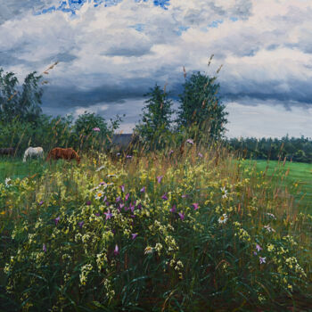 Painting titled "Wildflowers" by Elena Barkhatkova, Original Artwork, Oil