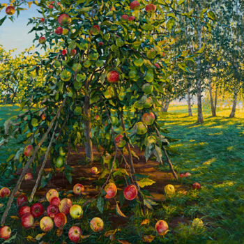 Painting titled "Morning. Red apples" by Elena Barkhatkova, Original Artwork, Oil