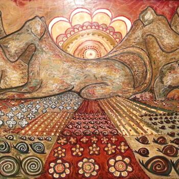 绘画 标题为“Montañas de perros” 由Elena Barón, 原创艺术品, 油 安装在木质担架架上