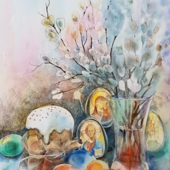 Peinture intitulée "Easter" par Elena Belikova, Œuvre d'art originale, Aquarelle