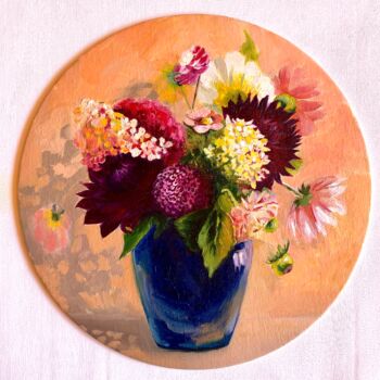 Pintura titulada "Flowers in blue vase" por Elena Belous, Obra de arte original, Oleo Montado en Cartulina