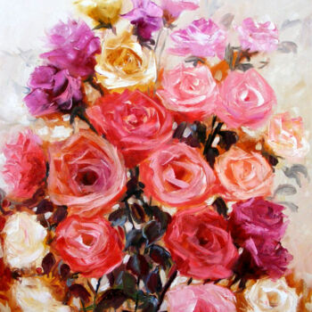 Pittura intitolato "anotimp-trandafirat…" da Elena Bissinger, Opera d'arte originale, Olio
