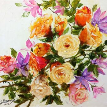 Peinture intitulée "my roses,original B…" par Elena Bissinger, Œuvre d'art originale, Huile