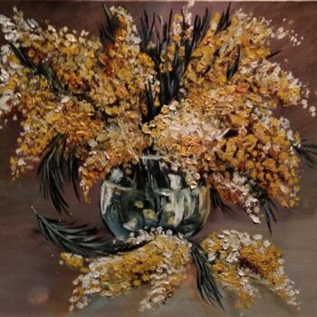 Peinture intitulée "мимоза в вазе" par Elena Borodki, Œuvre d'art originale, Pigments