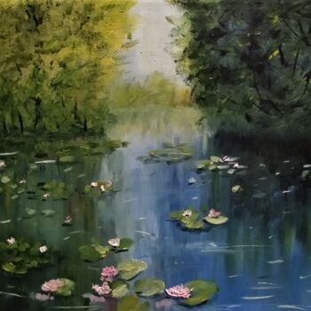 Peinture intitulée "Летом на озере." par Elena Borodki, Œuvre d'art originale, Huile
