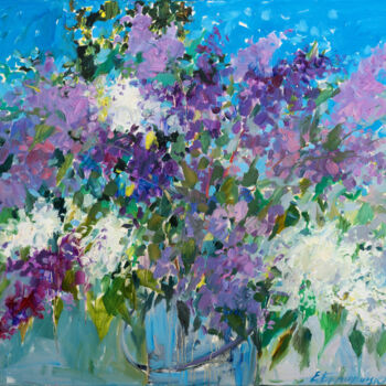 Ζωγραφική με τίτλο "Lilac branches in a…" από Elena Branovitskaya, Αυθεντικά έργα τέχνης, Λάδι Τοποθετήθηκε στο Ξύλινο φορεί…