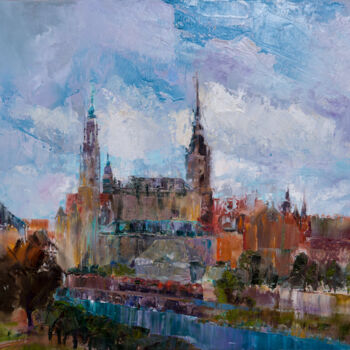 Painting titled "Cloudy day. Dresden" by Elena Branovitskaya, Original Artwork, Oil