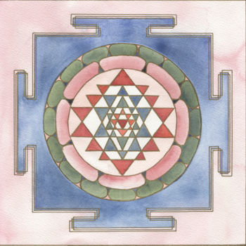 Peinture intitulée "Shri Yantra Hanahata" par Esserenza, Œuvre d'art originale, Aquarelle