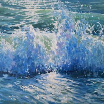 Painting titled "Bruit de la mer" by Elena Cotté, Original Artwork, Oil Mounted on Wood Stretcher frame