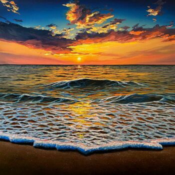 Painting titled "Bright sunset 6" by Elena Dmitrenko, Original Artwork, Oil Mounted on Wood Panel