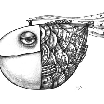 Рисунок под названием "Сумерки" - Елена Додока, Подлинное произведение искусства, Гелевая ручка
