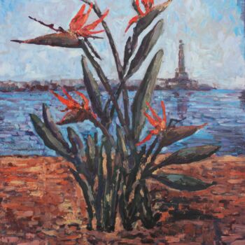 Painting titled "Puerto Banus" by Elena Done, Original Artwork, Oil Mounted on Wood Stretcher frame