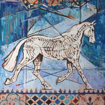 Painting titled "Blue caballlos II" by Elena Done, Original Artwork, Oil Mounted on Wood Stretcher frame