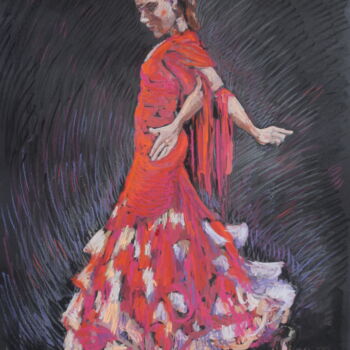 Рисунок под названием "Silhouettes. Dancer…" - Elena Done, Подлинное произведение искусства, Пастель Установлен на картон