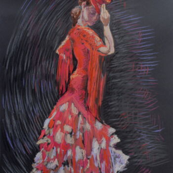 Dibujo titulada "Silhouettes.Dancer-2" por Elena Done, Obra de arte original, Pastel Montado en Cartulina