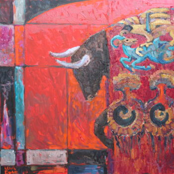 Painting titled "Toro" by Elena Done, Original Artwork, Oil Mounted on Wood Stretcher frame