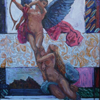 Painting titled "Amour & Psyche -1" by Elena Done, Original Artwork, Oil Mounted on Wood Stretcher frame