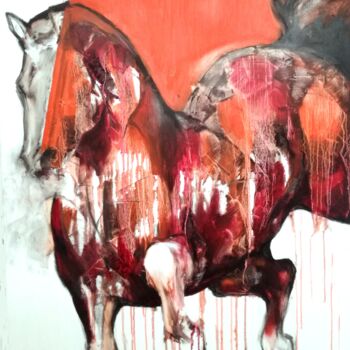 Ζωγραφική με τίτλο "Pferd rot 99500" από Elena Drobychevskaja, Αυθεντικά έργα τέχνης, Λάδι