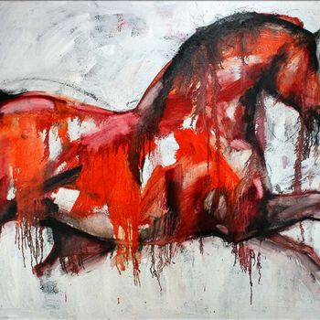 Malerei mit dem Titel "rotes Pferd - Droby…" von Elena Drobychevskaja, Original-Kunstwerk, Öl