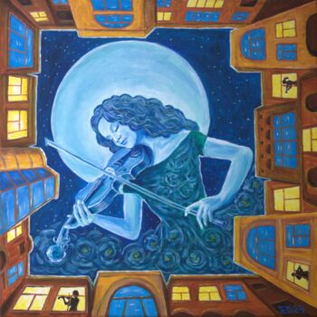Pintura titulada "Sonata della Luna" por Elena Dunaeva, Obra de arte original, Acrílico Montado en Bastidor de camilla de ma…