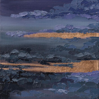 Schilderij getiteld "Purple sunrise" door Elena Dundukova, Origineel Kunstwerk, Olie