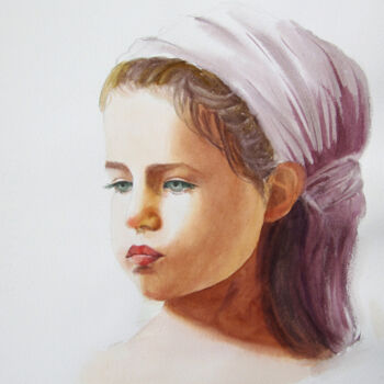 Painting titled "Sad girl" by Elena Gaivoronskaia, Original Artwork, Watercolor