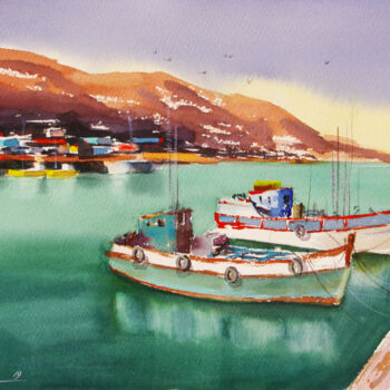 Malarstwo zatytułowany „Holiday in Cyprus” autorstwa Elena Gaivoronskaia, Oryginalna praca, Akwarela