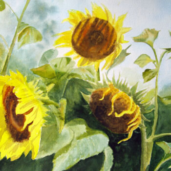 Pintura titulada "Sunflower" por Elena Gaivoronskaia, Obra de arte original, Acuarela