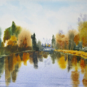 Painting titled "October in Abramtse…" by Elena Gaivoronskaia, Original Artwork, Watercolor