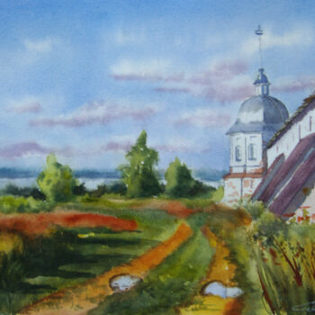 Painting titled "Summer day in the c…" by Elena Gaivoronskaia, Original Artwork, Watercolor