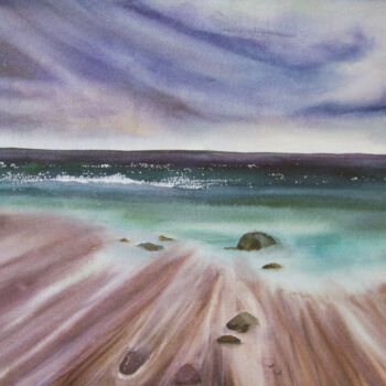 Painting titled "The  sound of  surf" by Elena Gaivoronskaia, Original Artwork, Watercolor