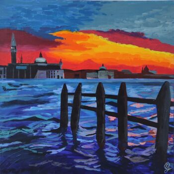 Painting titled "View of Giudecca Is…" by Elena Giger, Original Artwork, Acrylic Mounted on Wood Stretcher frame
