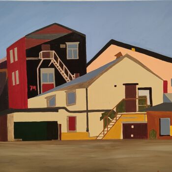 Painting titled "The working suburbs…" by Elena Giger, Original Artwork, Acrylic Mounted on Wood Stretcher frame